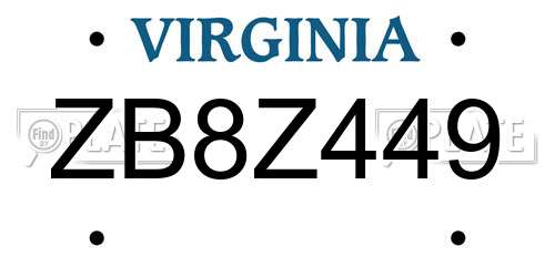 ZB8Z449 Virginia License Plate
