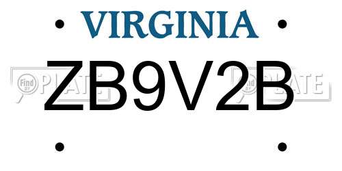 ZB9V2B Virginia License Plate