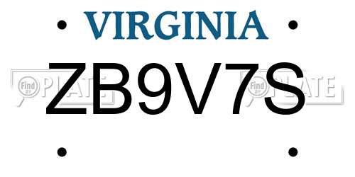 ZB9V7S Virginia License Plate