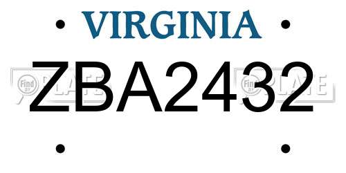 ZBA2432 Virginia License Plate