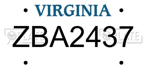 ZBA2437 Virginia License Plate