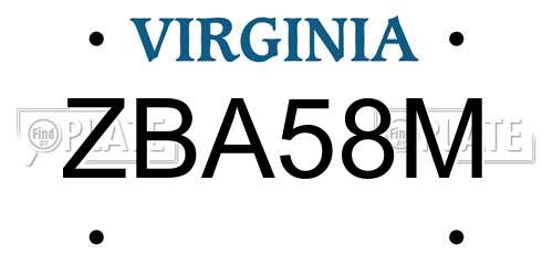 ZBA58M Virginia License Plate