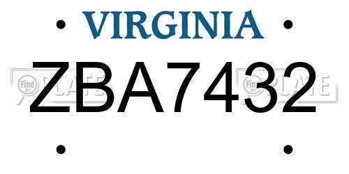 ZBA7432 Virginia License Plate