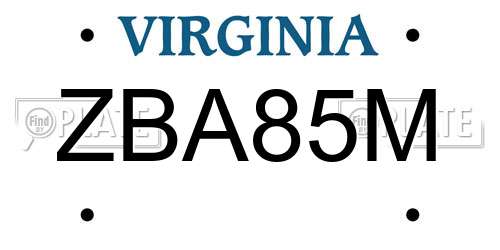 ZBA85M Virginia License Plate