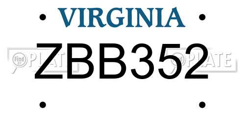 ZBB352 Virginia License Plate