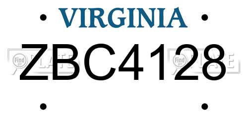 ZBC4128 Virginia License Plate