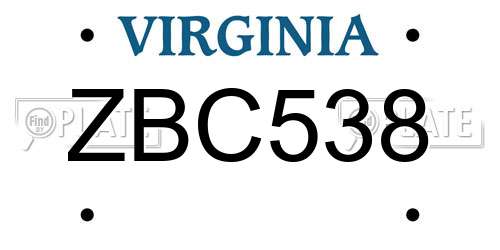 ZBC538 Virginia License Plate
