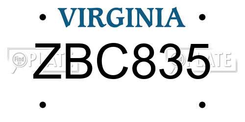 ZBC835 Virginia License Plate