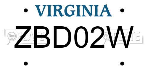 ZBD02W Virginia License Plate