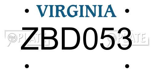 ZBD053 Virginia License Plate