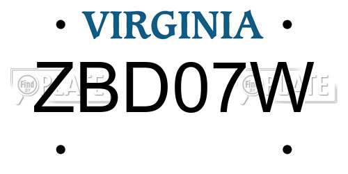 ZBD07W Virginia License Plate