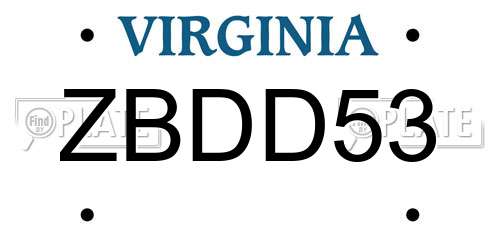 ZBDD53 Virginia License Plate