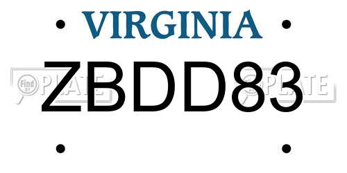 ZBDD83 Virginia License Plate