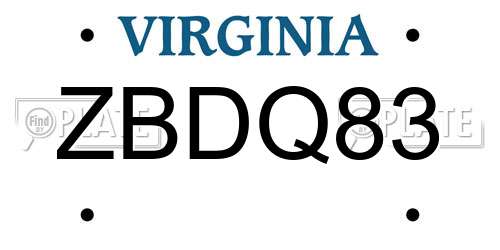 ZBDQ83 Virginia License Plate