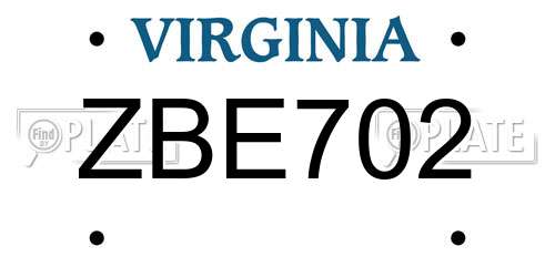 ZBE702 Virginia License Plate