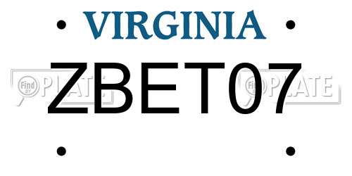 ZBET07 Virginia License Plate