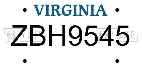 ZBH9545 Virginia License Plate