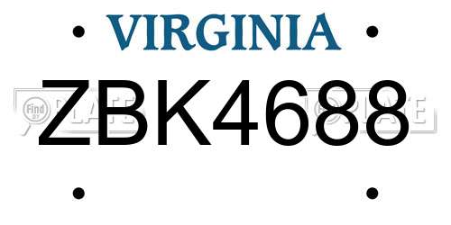 ZBK4688 Virginia License Plate