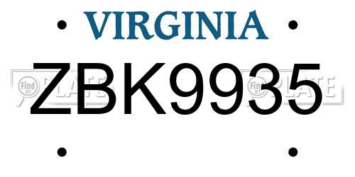 ZBK9935 Virginia License Plate