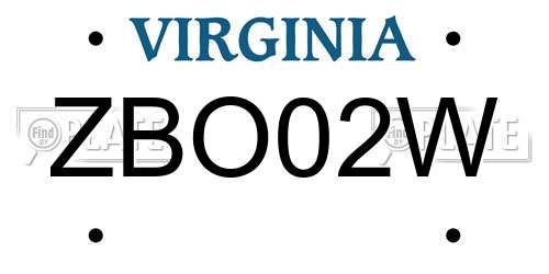 ZBO02W Virginia License Plate