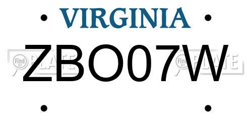 ZBO07W Virginia License Plate