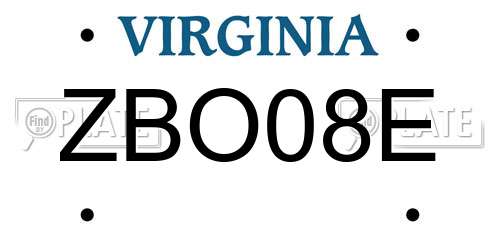 ZBO08E Virginia License Plate