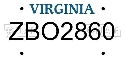 ZBO2860 Virginia License Plate