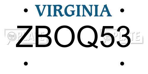 ZBOQ53 Virginia License Plate