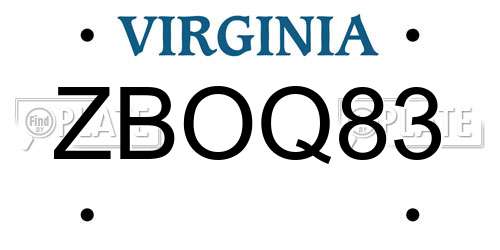 ZBOQ83 Virginia License Plate
