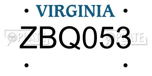 ZBQ053 Virginia License Plate