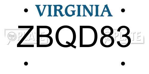 ZBQD83 Virginia License Plate