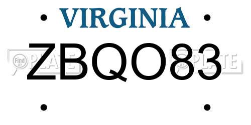 ZBQO83 Virginia License Plate