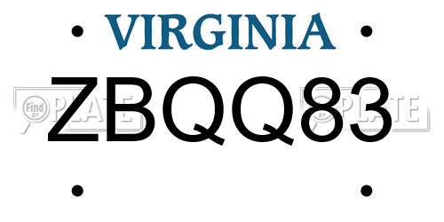 ZBQQ83 Virginia License Plate
