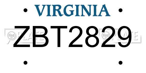 ZBT2829 Virginia License Plate