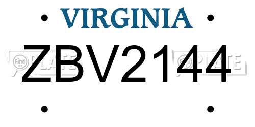 ZBV2144 Virginia License Plate