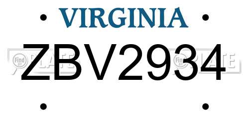 ZBV2934 Virginia License Plate