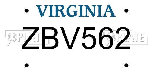 ZBV562 Virginia License Plate
