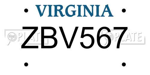 ZBV567 Virginia License Plate