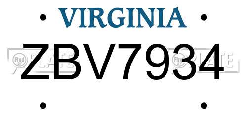 ZBV7934 Virginia License Plate
