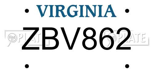 ZBV862 Virginia License Plate