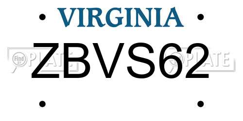 ZBVS62 Virginia License Plate