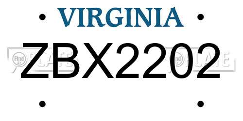 ZBX2202 Virginia License Plate