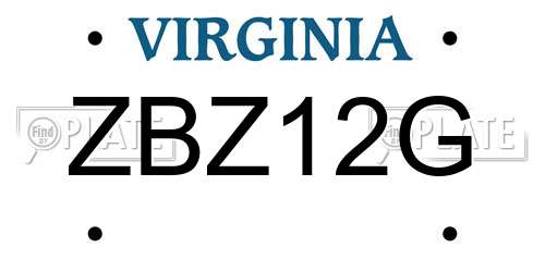ZBZ12G Virginia License Plate