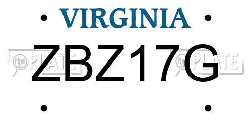 ZBZ17G Virginia License Plate
