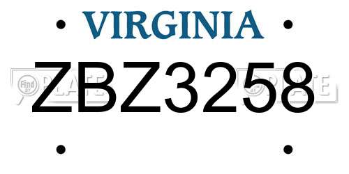 ZBZ3258 Virginia License Plate