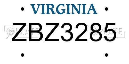 ZBZ3285 Virginia License Plate