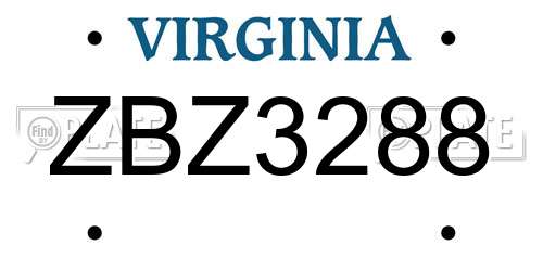 ZBZ3288 Virginia License Plate