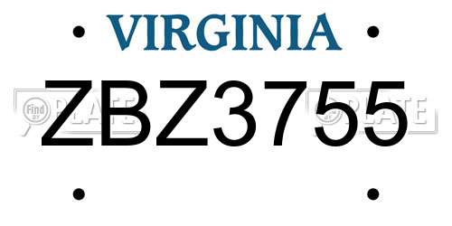 ZBZ3755 Virginia License Plate