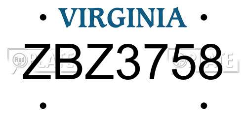ZBZ3758 Virginia License Plate