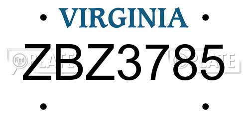 ZBZ3785 Virginia License Plate